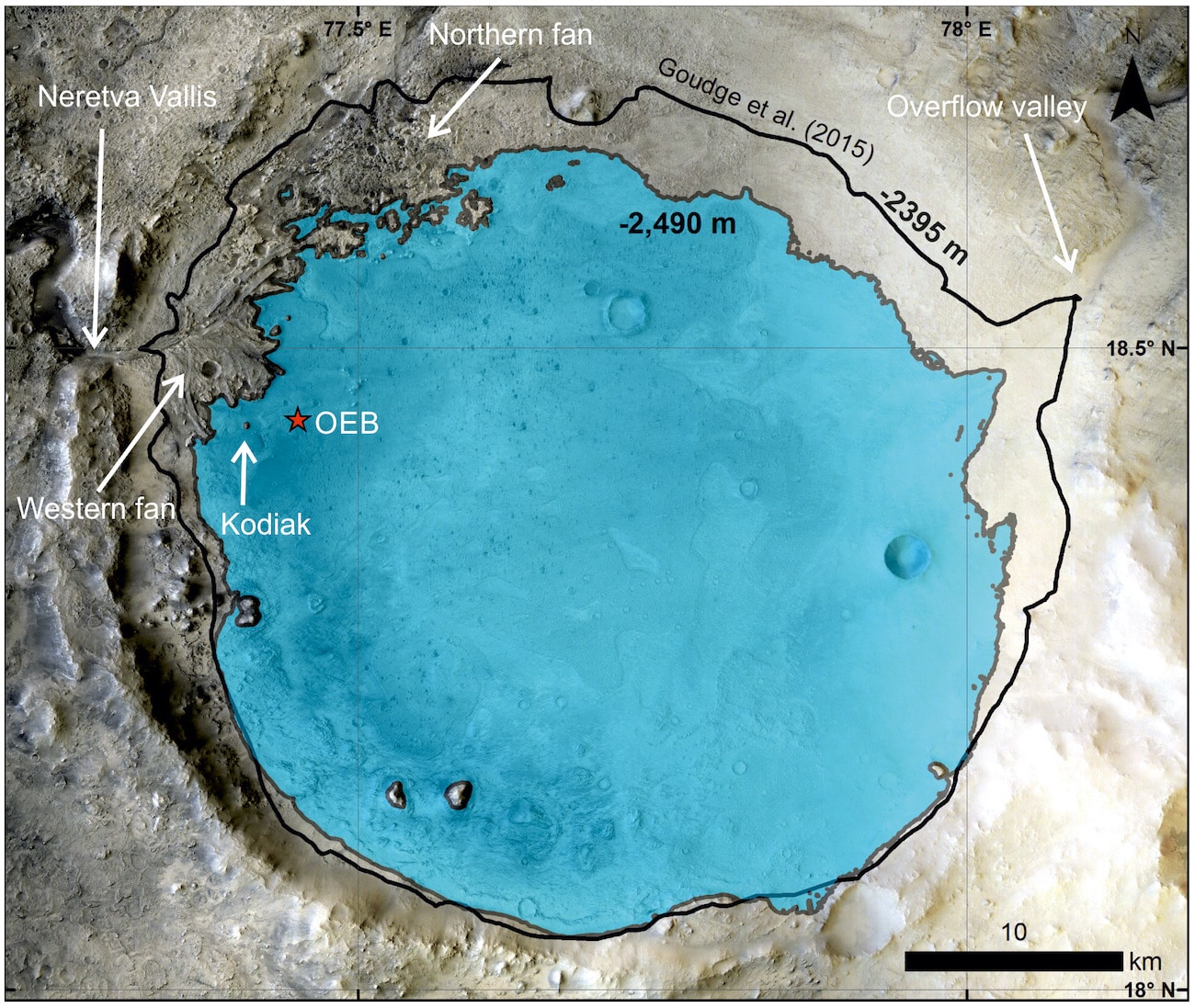 lac cratere jezero profondeur estimation